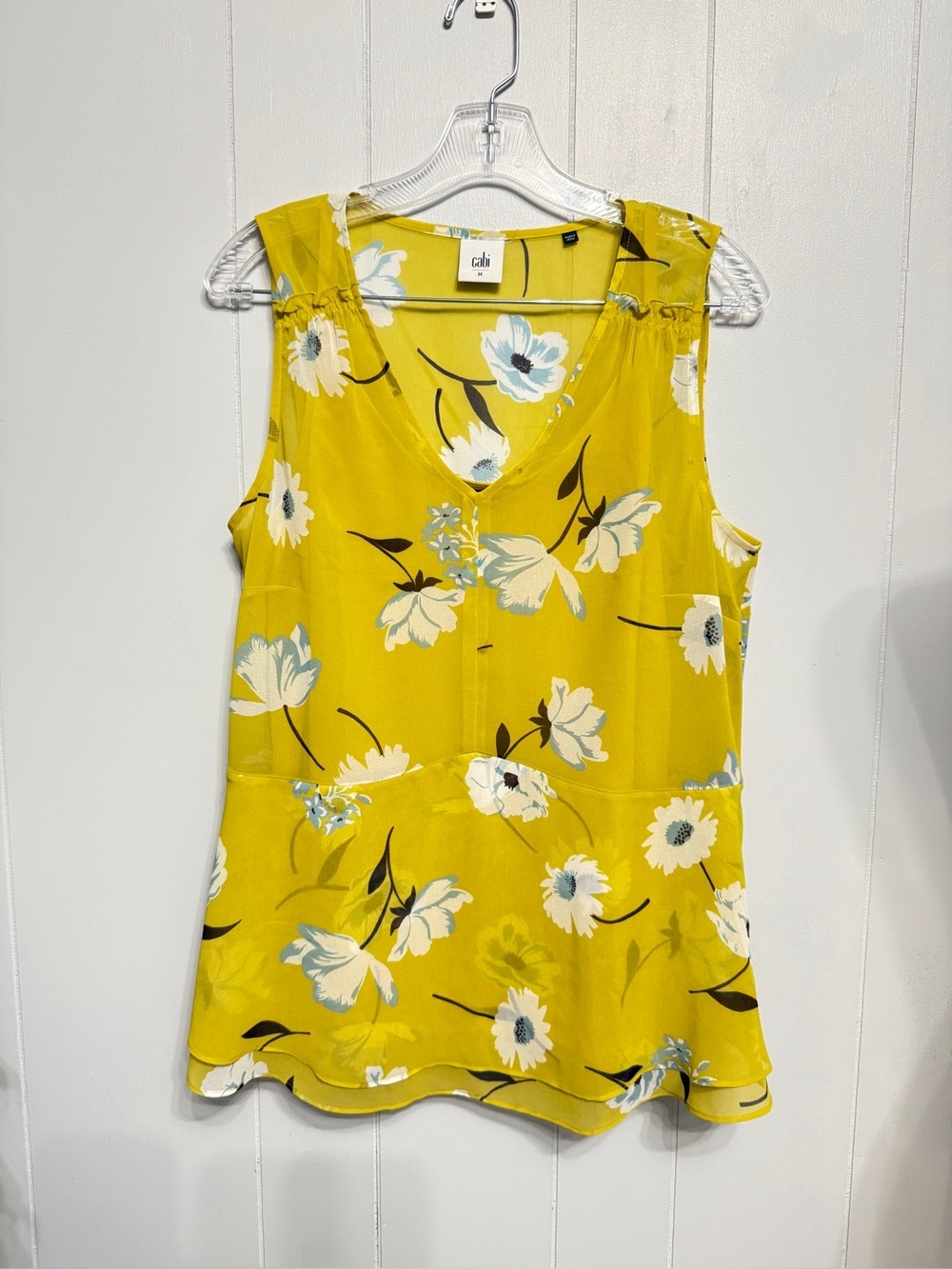 #19) CAbi Yellow Floral V-Neck Sleeveless Camisole